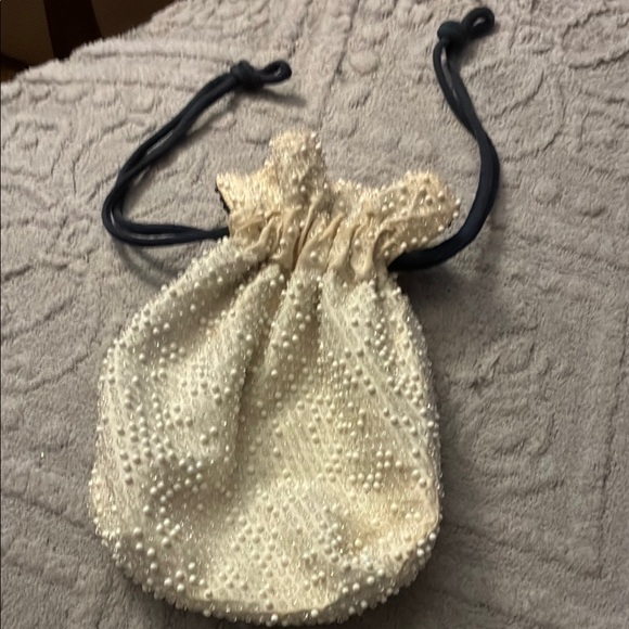 Elegant Navy Beaded Drawstring Bag - Picture 2 of 6